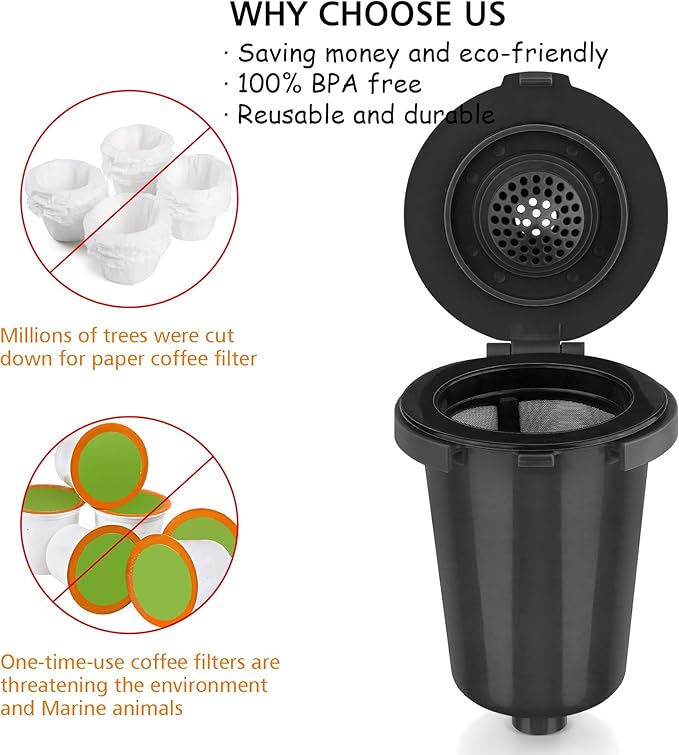 Newly upgraded Reusable Filter Cup for Cuisinart, Compatible with Cuisinart #SS-RFC HomeBarista Reusable Filter Cup, Black (2 Pack)