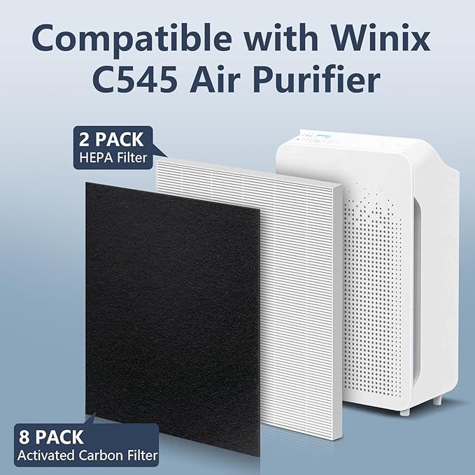 C545 HEPA Replacement Filter S for Winix C545 Air Purifier, Replace Part 1712-0096-00 and 2522-0058-00,2 Pack True HEPA Filter + 8 x Activated Carbon Pre-Filter