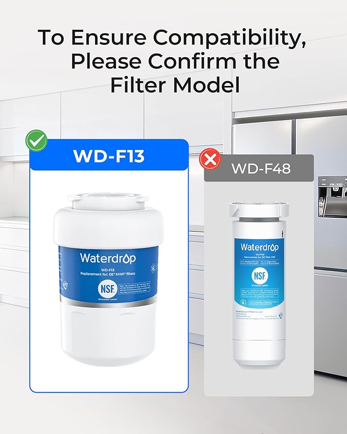Waterdrop WD-F13 Replacement for GE® MWF® Water Filter, SmartWater® MWFP, GWF, HDX FMG-1, RWF1060, GSE25GSHECSS, 4 Filters(Package May Vary)