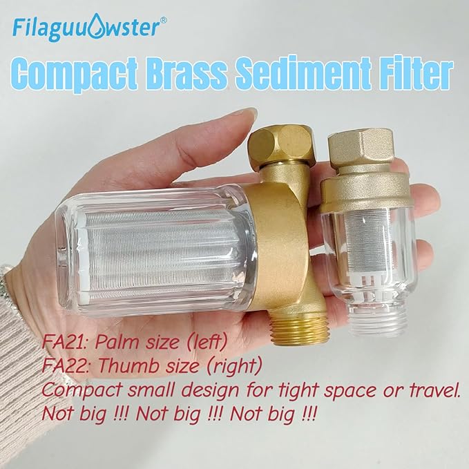 FA21 Washer Water Filter Reusable, brass garden hose filter with 3/4" adapters, 40-50 Micron, inline sediment filter for washing machine shower well water RV Car Wash