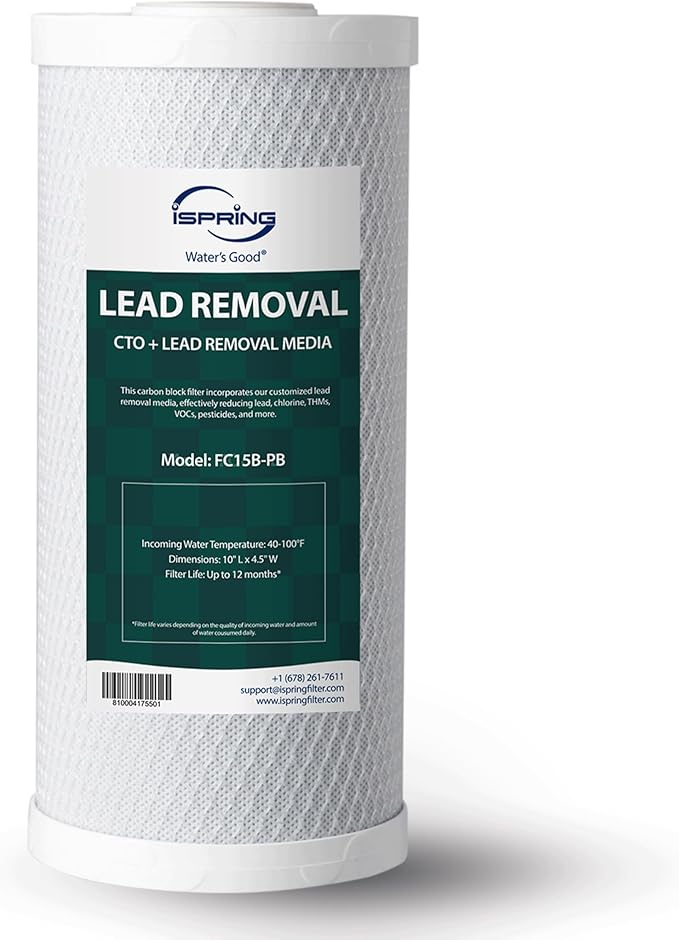 iSpring FC15B-PB 4.5” x 10” Lead, Arsenic, Cadmium, Chlorine Reducing Whole House Water Filter, Fits iSpring WGB21B-CPB Series, Pack of 1