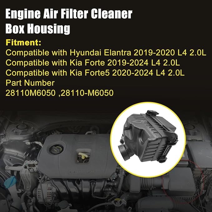 FZJDSD Engine Air Filter Cleaner Box Housing 28110M6050 28110-M6050 Compatible with Hyundai Elantra 2019-2020 Fit for Kia Forte 2019-2024 Forte5 2020-2024 L4 2.0L, Air Cleaner Box No Filter