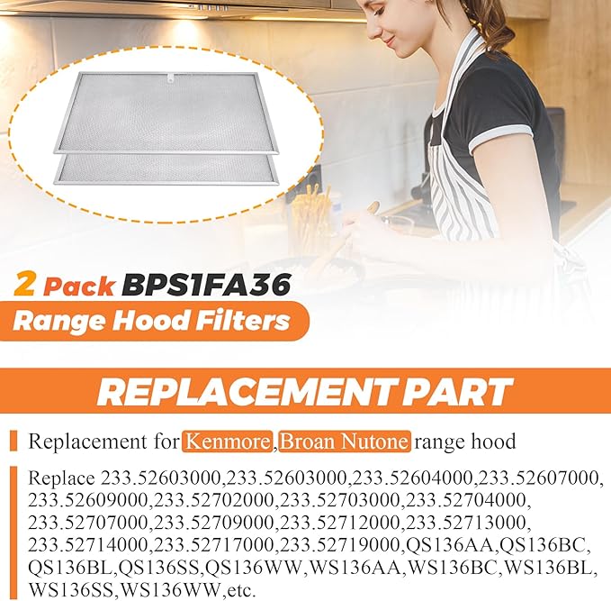 𝟮𝟬𝟮𝟲 𝗨𝗽𝗴𝗿𝗮𝗱𝗲+𝟭𝟬% 𝗔𝗹𝘂𝗺𝗶𝗻𝘂𝗺 BPS1FA36 Range Hood Filter 2 Pack 11-3/4" X 17-1/4" X 3/8" Fit for Broan NuTone Allure Sears 36" WS1, WS2, QS1, 5260-36" Series Hood Grease by Beaquicy