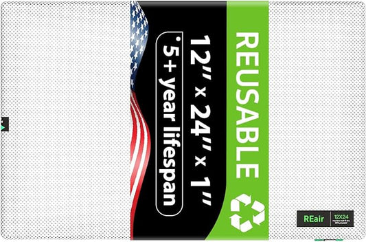 Reair 12x24x1 Extra Replacement Filter without Frame, Washable and Reusable Air Filter 12x24x1 for AC HVAC Furnace, MERV 8 Air Filters Machine Washable, AC Furnace Air Filter without Frame