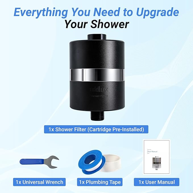 ADX-PRO-7 Long Lasting Titanium Aluminum Shower Filter – Independently Tested to NSF/ANSI 177 Standards, Reduces 99% Chlorine & Heavy Metals, Water Softener Filter (Black, 1 Filter & Tool Kit)