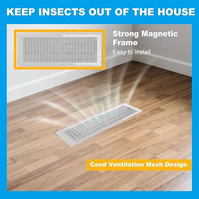 4 PCS White Magnetic Vent Covers- 4x10 Magnetic Air Vent Covers with Mesh Screen for Floor/Wall/Ceiling Registers-Easy to Install, Secure Fit, Durable Design-White