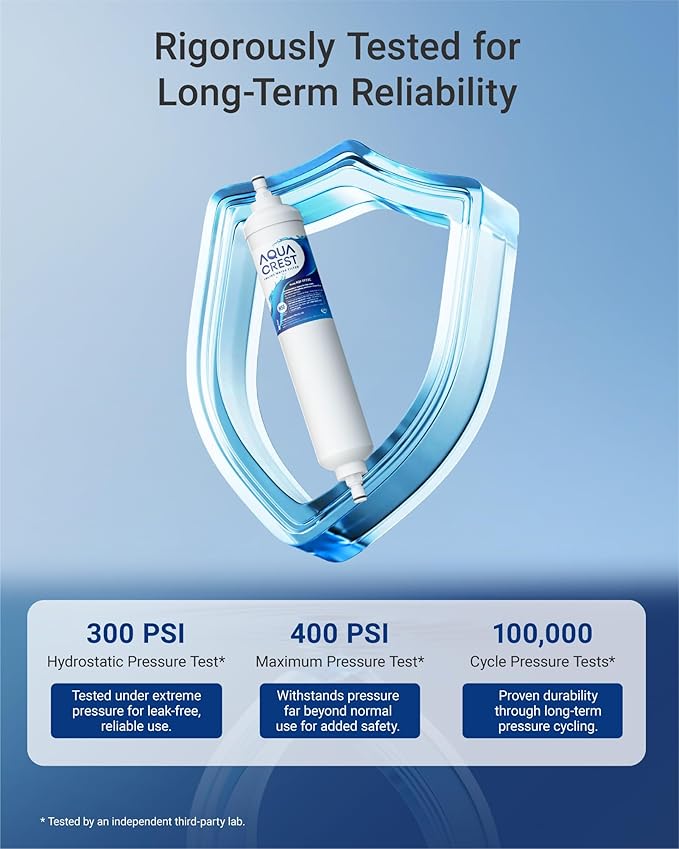 AQUA CREST GXRTQR Inline Water Filter, NSF Certified, Replacement for GE® GXRTQR, GXRTQ, Carbon Block Media Ensures 99% Chlorine Reduction, 3 Filters (Package may vary)