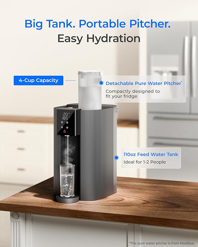 Waterdrop C1H Countertop Reverse Osmosis System, NSF/ANSI 58 & 372 Certified, 6 Stage Instant Hot RO Water Filter, No Installation Required, 3:1 Pure to Drain, Glass Bottle Included
