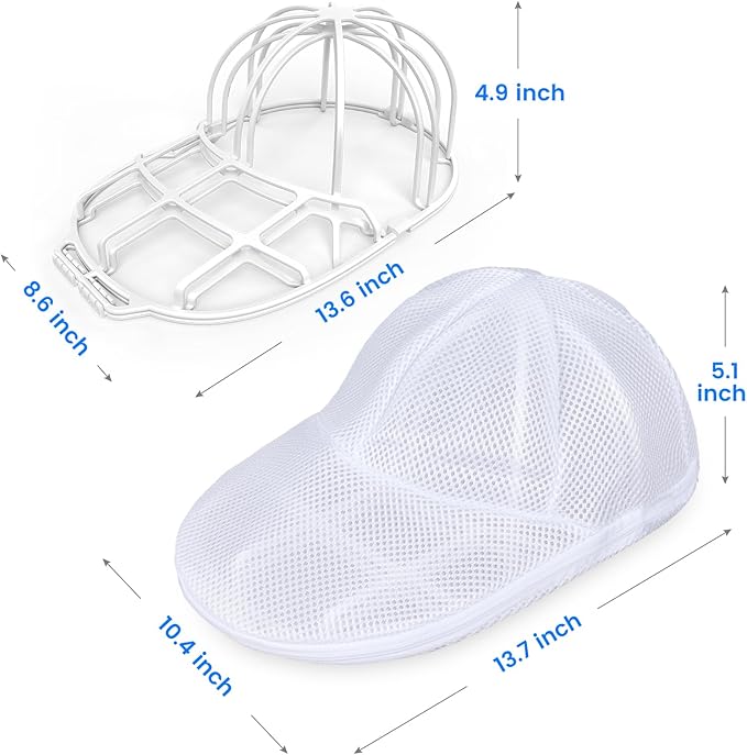 Hat Washer Cage with Mesh Bag for Top-Load (No Agitator) & Dishwasher - Baseball Cap Cleaner – 1 Set (Assembly Required)