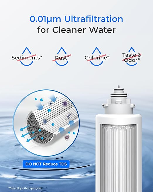 Waterdrop TSU 0.01 Micron Ultra Filtration Under Sink Water Filter System, 3-Stage Tankless Under Sink Water Filtration System with Faucet, Smart Panel, Not Lower TDS, Drilling Required