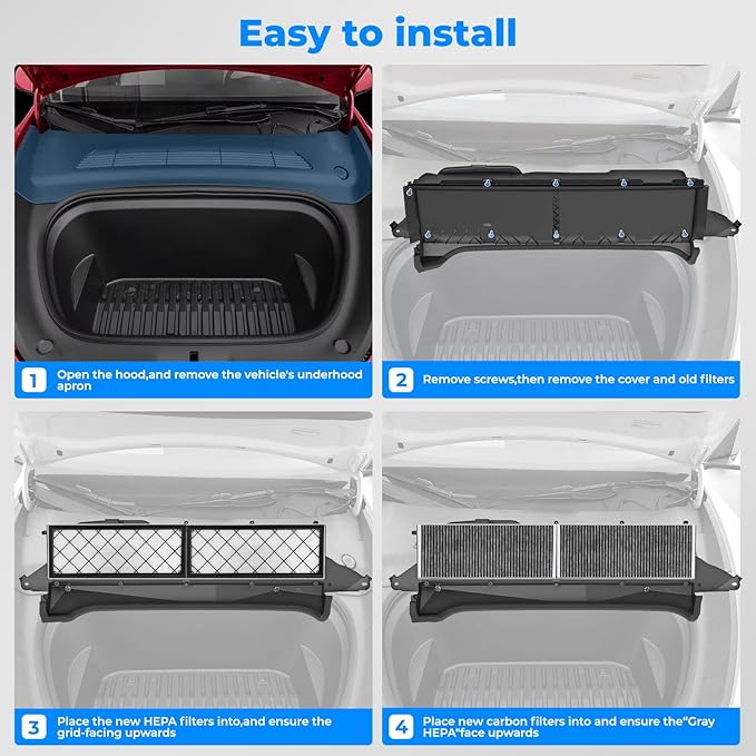 Model Y Air Filter Compatible With Tesla Y 2020 2021 2022 2023 2024 2025 2026,Activated Carbon Air Intake Filter Replace# 1658376-00-A/1658375-00-A (Not Fit for Tesla Model Y Long Range RWD 2021)