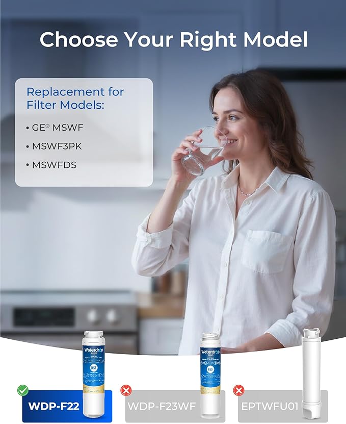 Waterdrop Plus MSWF NSF 401&53 Certified Refrigerator Water Filter, 𝐑𝐞𝐝𝐮𝐜𝐞 𝐏𝐅𝐀𝐒 and lead, Replacement for GE® MSWF, 101820A, 101821B, RWF1500A, 2 Pack (Package May Vary)
