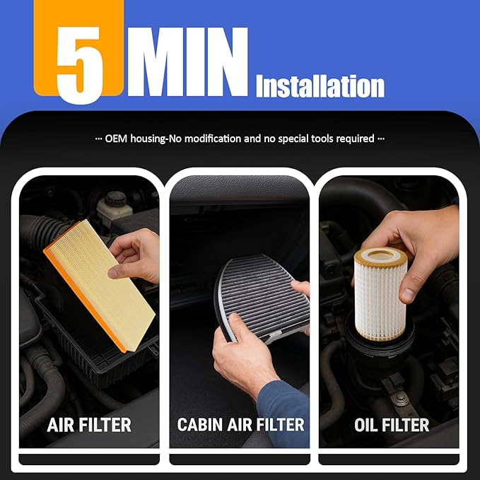 Engine & Cabin Air Filter & Oil Filter Set for Mercedes Benz 2.5L-C230(2008-09); 3.0L-C280(2008) C300(2008-12) E300(2008-10) GLK300(2009-11); 3.5L-C350(2008-13) GLK350(2010-12) A1120940604 CUK29005