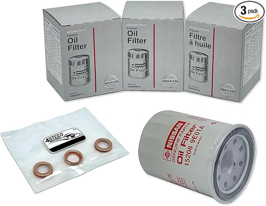 Set of 3 Genuine OEM Engine Oil Filter 15208-9E01A + Drain Plug 4STEED MOTORS 11026-JA00A compatible with Nissan Infiniti
