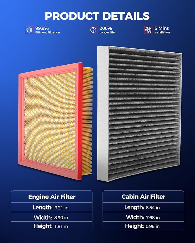 KAX Engine & Cabin Air Filter Kit, Replacement for Dodge Journey 2011-2019 3.6L, Avenger 2011-2014 3.6L, Chrysler 200 2011-2014 3.6L, Replace# CA11170 CF10729