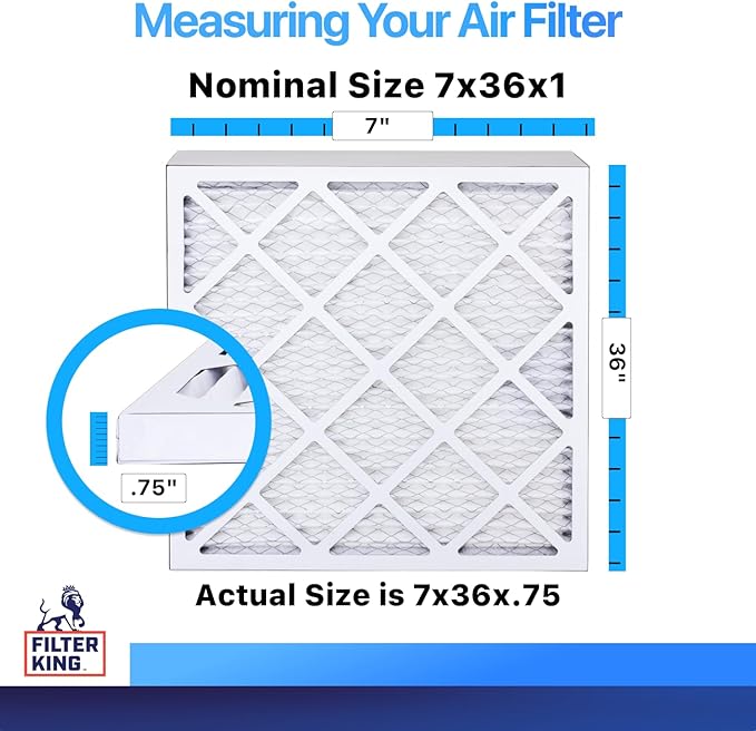 Filter King 7x36x1 Air Filter (MERV 8) (4-Pack) Dust & Allergy Control AC Furnace Filters, MADE IN USA, HVAC, Pleated, Electrostatic (Actual Size: 7 x 36 x .75)