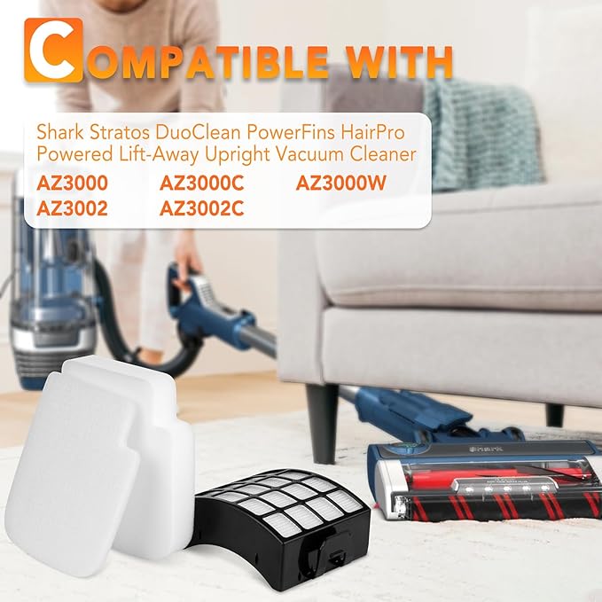 AZ3002 Replacement Filters for Shark Stratos Lift-Away DuoClean Upright Vacuum AZ3000, AZ3000C, AZ3000W, AZ3002, AZ3002C, Replace Part XHFAZ3000 & XFFKAZ3000