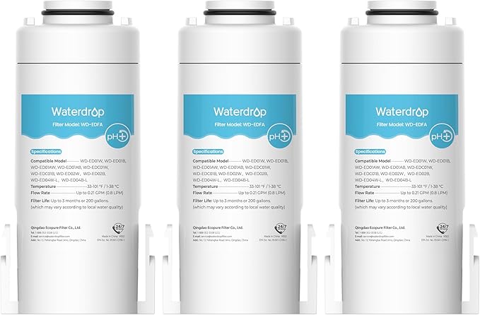 Waterdrop WD-EDFA Alkaline Filters Replacement for Waterdrop Electric Pitcher 𝐖𝐃-𝐄𝐃𝟎𝟏/𝐄𝐃𝟎𝟐/𝐄𝐃𝟎𝟒/𝐄𝐃𝟎𝟏𝐀/𝐄𝐃𝐂𝟎𝟏, Improve PH, 3 Months or 200 Gallons, 3 Filters
