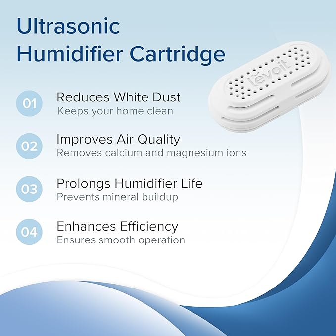 LEVOIT 3-Pack Humidifier Demineralization Cartridge, Compatible with All LEVOIT Top Fill Humidifiers, Calcium and Magnesium Ion Softening, Ultrasonic Welding Design, APP Reminder, White