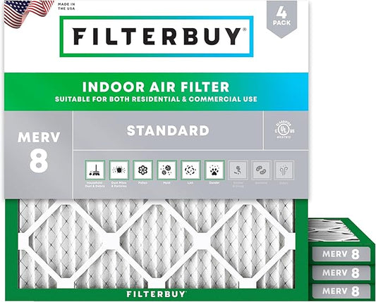 Filterbuy 17x17x1 Air Filter MERV 8 Essential Dust & Allergy Defense (4-Pack), Electrostatic Pleated HVAC AC Furnace Filters Replacement (Actual Size: 17.00 x 17.00 x 0.75)