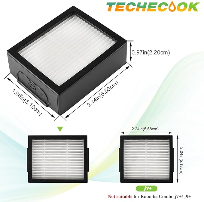 Filters Replacement for iRobot Roomba E I J Series j7 i1+ i3 i3+ i4 i5 i6 i7 i7+ i8 i8+ E5 E6 E7 Vacuum Cleaner Parts by Techecook - 6Pack 4639161 High efficiency Filters+1 Cleaning Brush