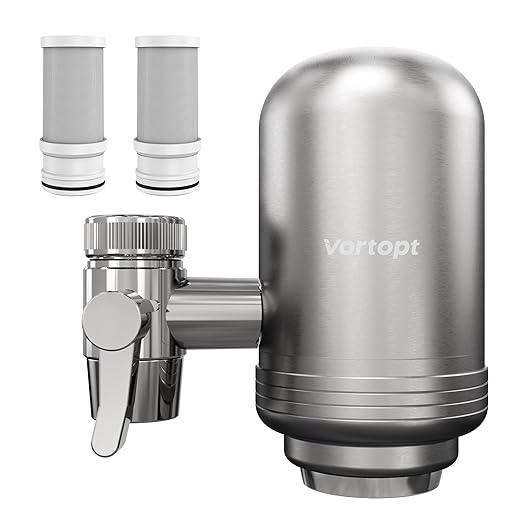 Vortopt Faucet Water Filter for Sink, Rapid Flow - 400 Gallons Faucet Mount Water Filtration System for Tap Water, NSF Certified Reduces Chlorine (Grey-T2-2 Filter)