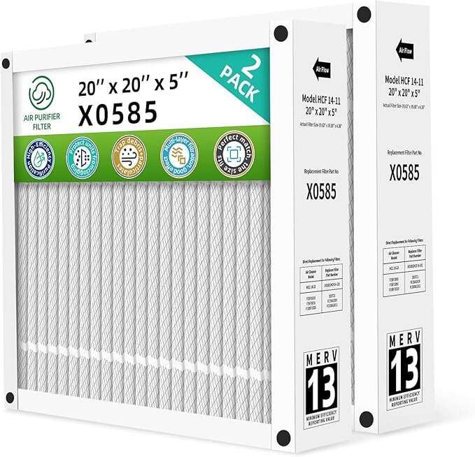 20x20x5 Furnace Filter MERV13 Compatible with Lennox X0585 HCF14-11 for Honeywell FC100A1011, Foldable(Actual Size:19.88 x 19.63 x 4.38 In) 2-Pack
