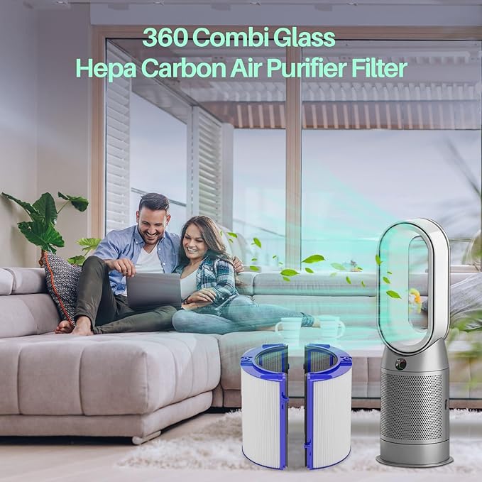 360 Combi Glass Hepa + Carbon Air Purifier Filter for Dyson TP10 TP07 HP07 HP09 HP10 TP09 TP06 HP06 TP7A PH01 PH02 PH03, Air Purifier Filter Replacements for Dyson, 1 Pack (Upgraded)