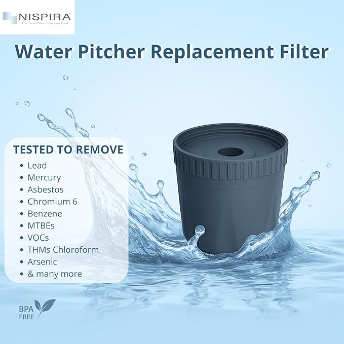 Nispira Water Pitcher Filter Replacement for Epic Nano Pitcher Removes Chlorine, Lead, Odor and More 150 Gallon, 2 Packs