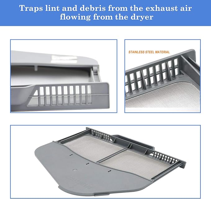DC97-16742A Dryer Lint Trap Filter Replacement for Samsung Dryer with Flap Upgraded Stainless Steel Screen, Replaces AP5306681 PS4221839 DC61-03048A DV45H7000EW/A2 DV48H7400EW/A2 by APPLIANCEMATES