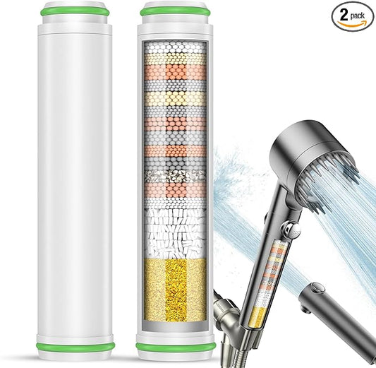 Shower Filter for Handheld Shower Head, 2 Pack 18 Stage Replacement Filters for Hard Water Remove Chlorine and Harmful Substances