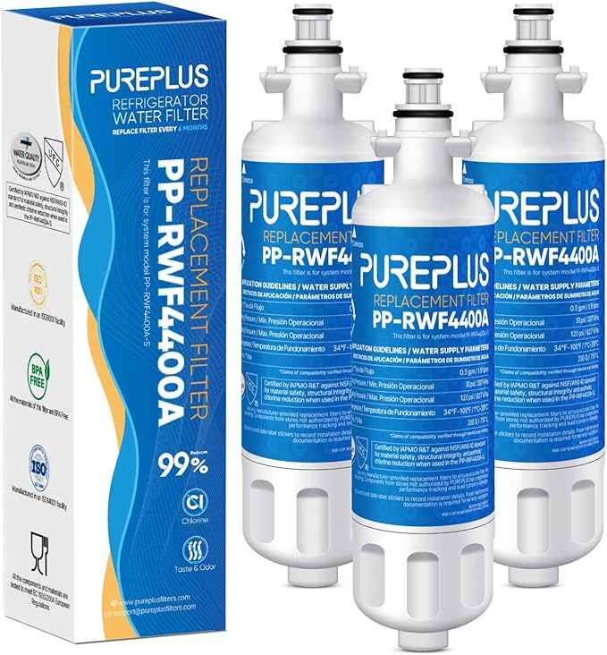 PUREPLUS 4874960100 Replacement for Blomberg Beko 4877880200, 487960200, 4874960100WF, KFD9952PXD, BFFD3624SS, BRFD2230SS, BRFD2650SS Refrigerator Water Filter, Reduces Chlorine Taste & Odor, 3Pack