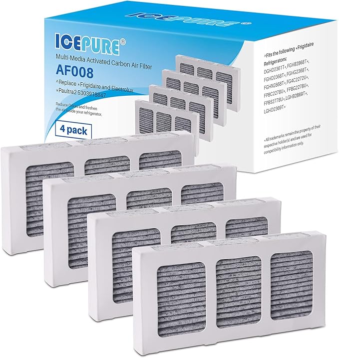 ICEPURE AF008 Compatible with Pureair Ultra 2 Refrigerator Air Filter, Pure Air Ultra 2, Pureair Ultra ii, Electrolux 242047805, 5303918847, PAULTRA2, PD00044143, PS12364179, AP6285787, 4PACK