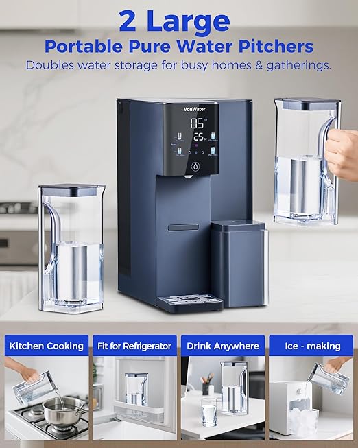 3S Instant Hot Reverse Osmosis Water Filter Countertop, 7-Stage RO Water Filtration System with 2 Portable Pitchers, NSF/ANSI 372,42,58, Reduce TDS PFAS, No Install (CT910H-2 Pitchers)