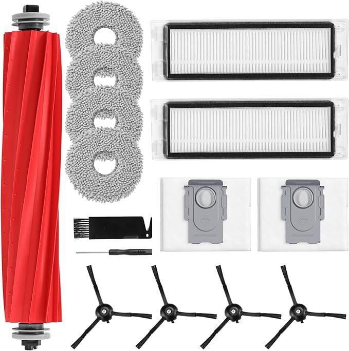 15 Pack Replacement Parts for Q Revo Robot Vacuum, Q Revo Accessory Replacement Kits (1 Rolling Brush + 2 HEPA Filters + 2 Dust Bags + 4 Mop Pads + 4 Side Brushes)