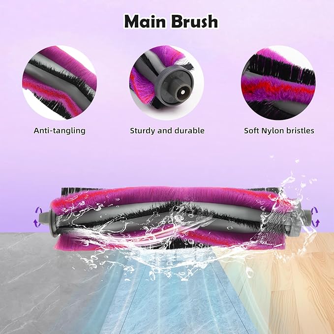 18 Pack E10s Accessories Kit Replacement Compatible with Eureka E10S / E20 Plus Robot Vacuum Cleaner, 1 Main Roller Brushes, 8 Side Brushes, 4 Hepa Filters, 4 Mop Pads,1 Cleaning Brush