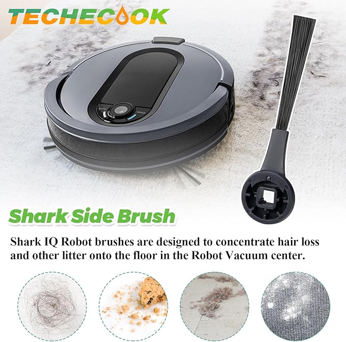 Replacement Parts for Shark Robot Vacuum R101AE RV1001AE AV911S RV2001WD RV1100SRUS RV1100VRUS by Techecook - Includes 6 x Side Brushes, 3 x Hepa Filters,1 x Main Rolling Brush and 1 x Cleaning Brush