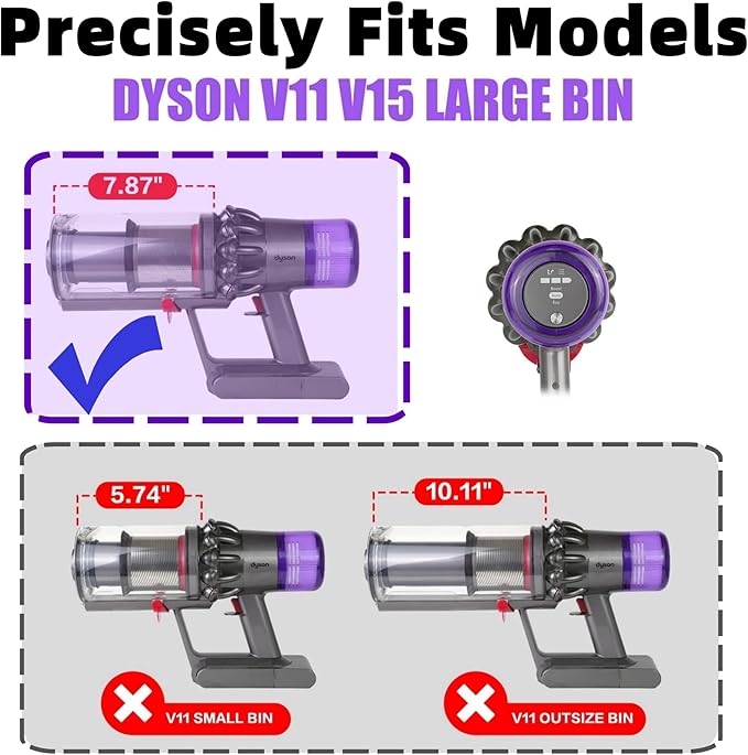 Upgraded Dust Bin Replacement & HEPA Filter Compatible with Dyson V11 V15 SV14 SV15 SV22 Vacuum Cleaner, Canister Dirt Cup Spares Part 969509-01 965440-01, Fixes Broken Latch & Restores Suction
