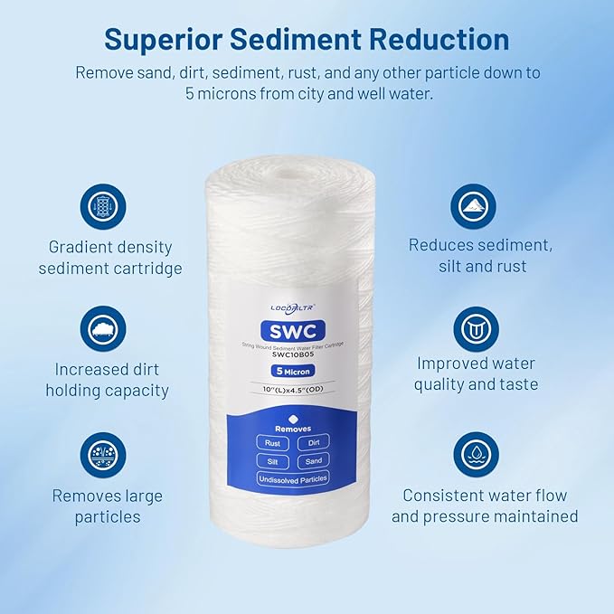 5 Micron 10" x 4.5" Whole House String Wound Sediment Well Water Filter Cartridge Replacement for CW5-BBS, WP5BB97P, 355214-43, SWC-45-1005, WPX5BB97P, PC40, PC10, RS22, 84637, CW25-BBS (Pack of 3)