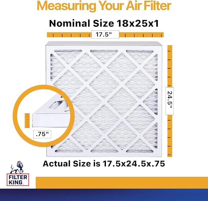 Filter King 18x25x1 Air Filter (MERV 13) (6-Pack) Dust & Allergy Control AC Furnace Filters, MADE IN USA, HVAC, Pleated, Electrostatic (Actual Size: 17.5 x 24.5 x .75)