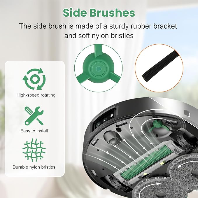 18 Pcs Replacement Parts for iRobot Roomba Plus 405 Combo / 505 Combo / 507 Combo Robot Vacuum Cleaner, Include 1 Main Brush, 4 Dust Bags, 4 Mop Pads, 4 Filters, 4 Side Brushes and 1 Cleaning Tool