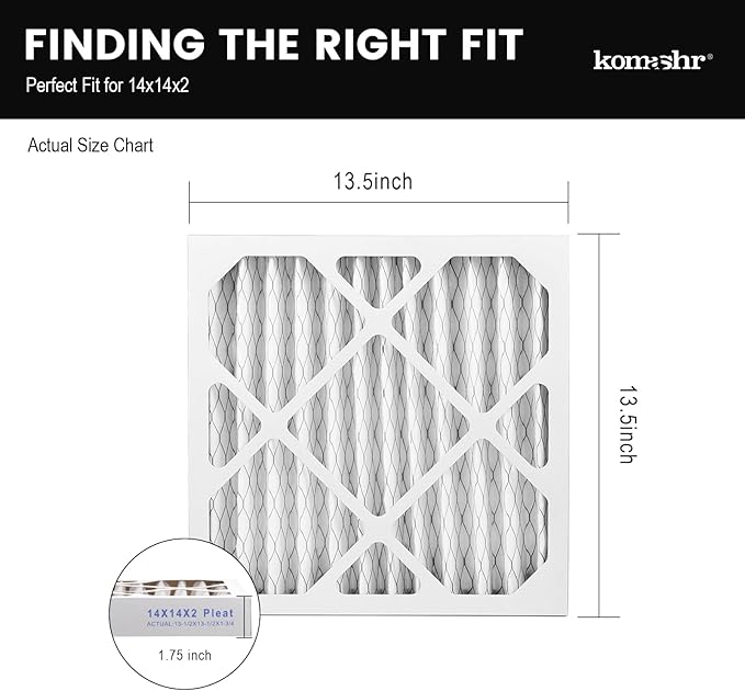 14x14x2 Air Filter MERV 13 (2-Pack), HVAC/Furnace AC Filter Replacement, Dust Defense–Comparable with MPR 1500-1900 & FPR 10 (Actual 13.5x17.5x1.75)