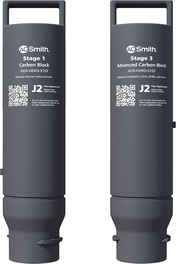 AO Smith Reverse Osmosis Water Filter Replacement Cartridges - Carbon Replacement Filters for AOS-HERO RO Filtration Systems - Reduce Chlorine & Other Contaminants from Drinking Water - AOS-HERO-S1S3