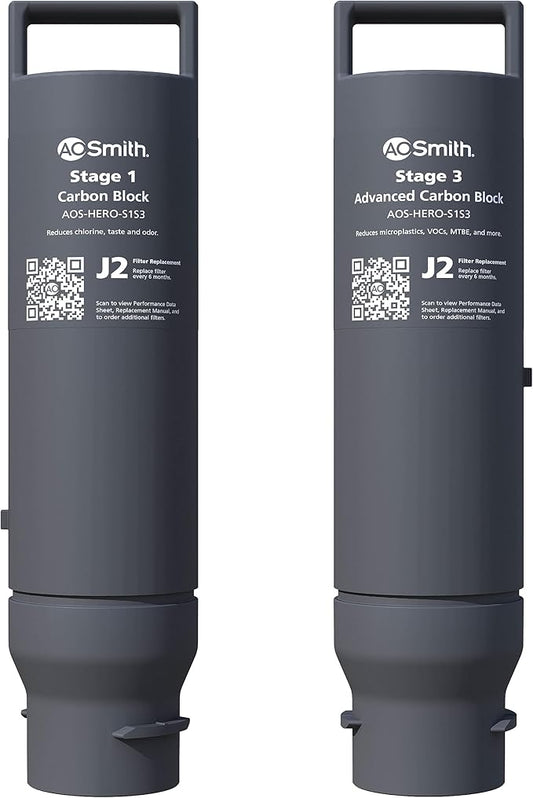 AO Smith Reverse Osmosis Water Filter Replacement Cartridges - Carbon Replacement Filters for AOS-HERO RO Filtration Systems - Reduce Chlorine & Other Contaminants from Drinking Water - AOS-HERO-S1S3