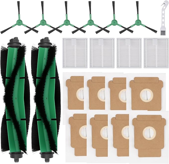 21 Pack Replacement Parts for iRobot Roomba 104,105 Vac/Combo, Q0520 105 Essential Vacuum Accessory Kit - Includes 2 Roller Brushes, 4 HEPA Filters, 8 Dust Bags, 6 Side Brushes, 1 Cleaning Tool
