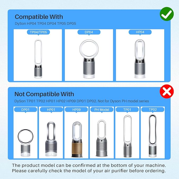 TP04 Replacement Filter Compatible with HP04 DP04 TP05 DP05 Air Purifier, 360° Combi Glass Filter Activated Carbon Filter(Not for HP07,TP01,TP02,TP07,HP09)