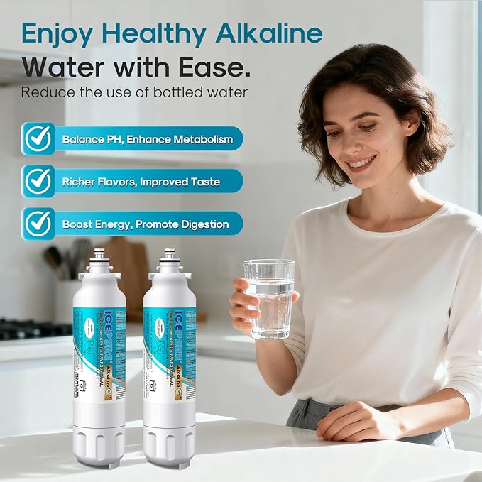 ICEPURE Alkaline ADQ73613401 Refrigerator Water Filter and Air Filter Replacement for LG LT800P, LT800PC, ADQ75795104, ADQ736134, ADQ73613402 Kenmore 9490 LSXS26326S LSXS26366S, Enhances PH, 3Combo