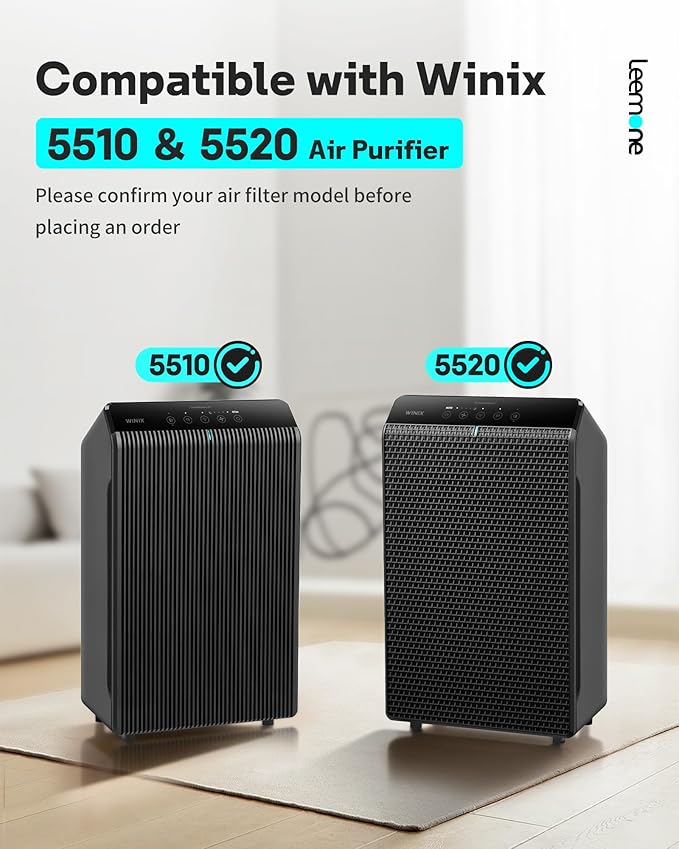 Leemone 5510 5520 Replacement Filter Q Compatible with Winix 5510,5520 Air Purifier,2 x HEPA + 2 x Activated Carbon Combo for Dust Pollen Pet Smoke, Part# 1712-0123-00 For Large Room 1882 Ft²/Hr