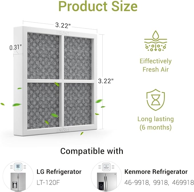 6-PACK LT120F Refrigerator Air Filter Replacement Compatible with LG LT120F and Kenmore Elite 46-9918 469918 9918, Replaces ADQ73214402 ADQ73214403 ADQ73214404 ADQ73334008