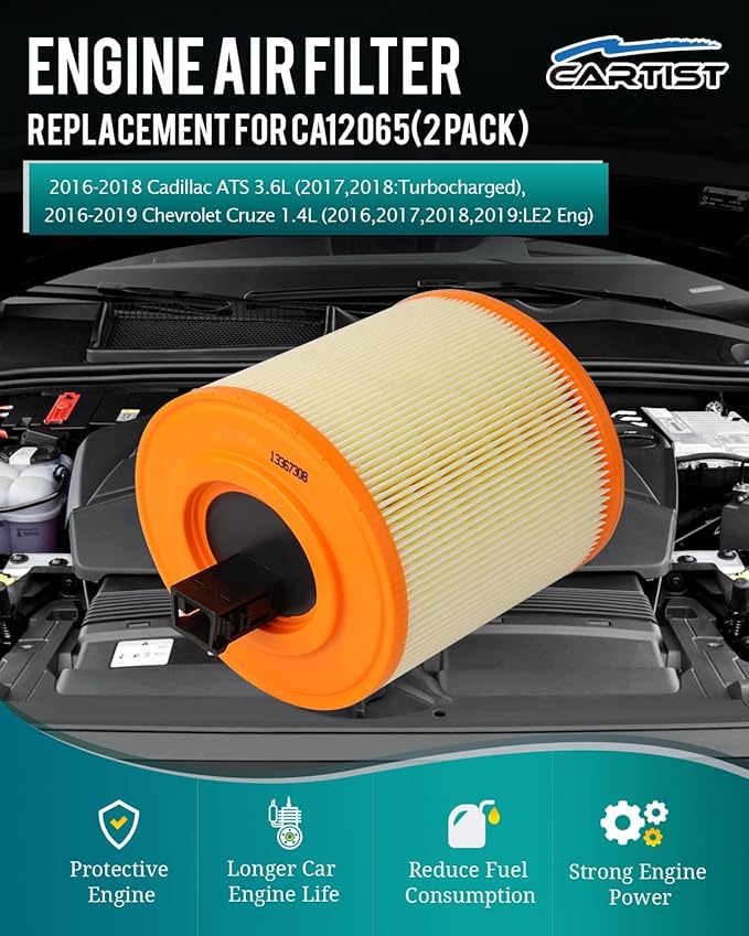 Cartist 13367308 Replacement Engine Air Filter Compatible with Chevrolet Cruze 1.4L L4 2019-16, Cruze NG 2016, Cadillac ATS 2018-16 Automotive Air Filters High Filter Capacity(1 Pack)